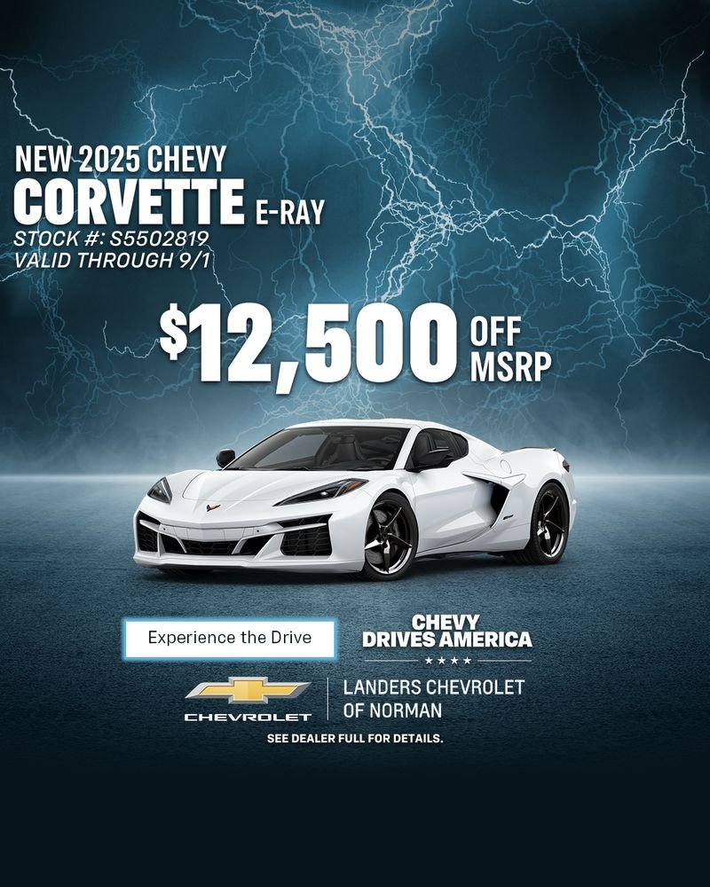 Drive this new 2025 Chevy Corvette E-Ray for $12,500 off MSRP! 🚗💥 Hurry, this limited-time offer ends soon at Landers Chevrolet of Norman.

landerschevroletnorman.com