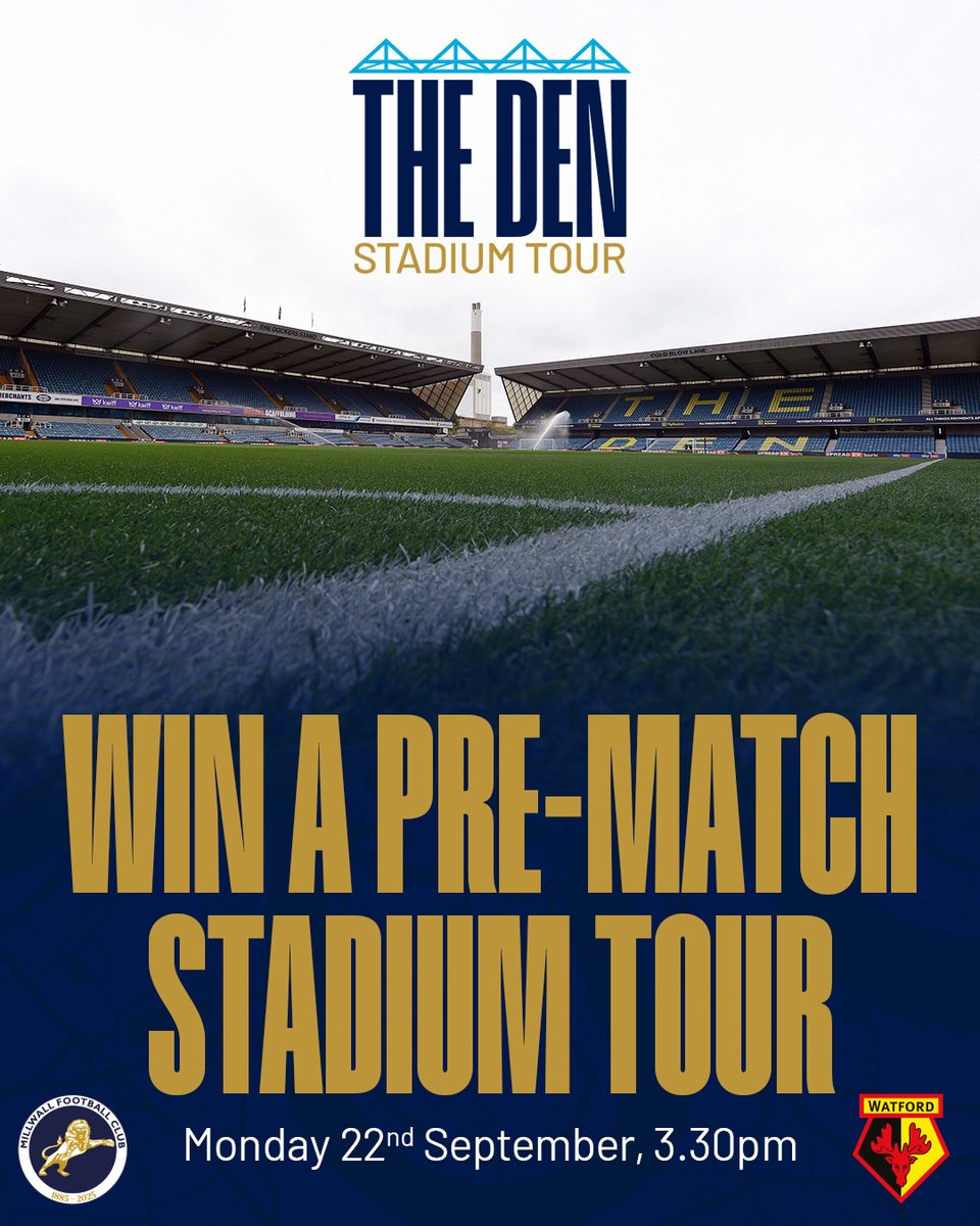 MillwallTickets's tweet image. Win a pre-match stadium tour ahead of our Monday night tie against Watford!

Retweet and follow @MillwallTickets for a chance to win!