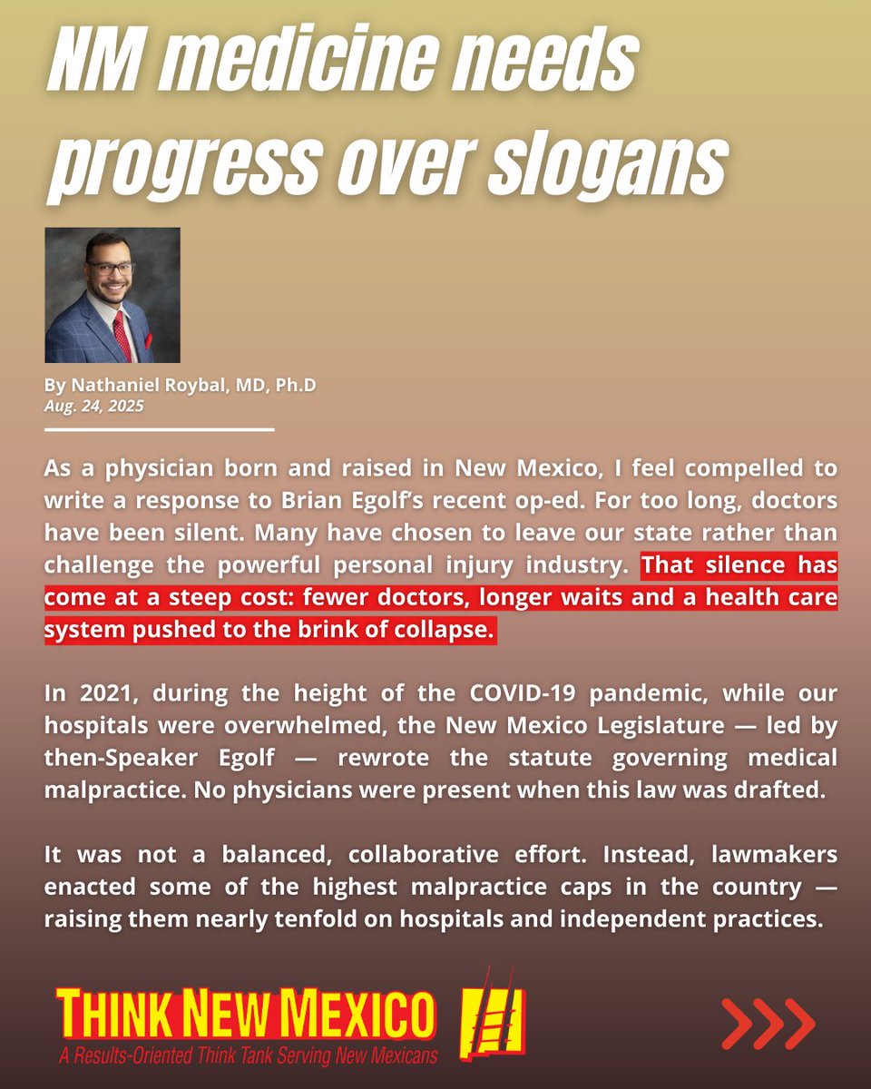 #NEW: "For too long, doctors have been silent."

Nathaniel Roybal, a retina surgeon in Albuquerque speaks on the costs of not adequately  addressing the medical malpractice environment in NM, which has caused doctors to flee the state and kept prospective providers away. (1)