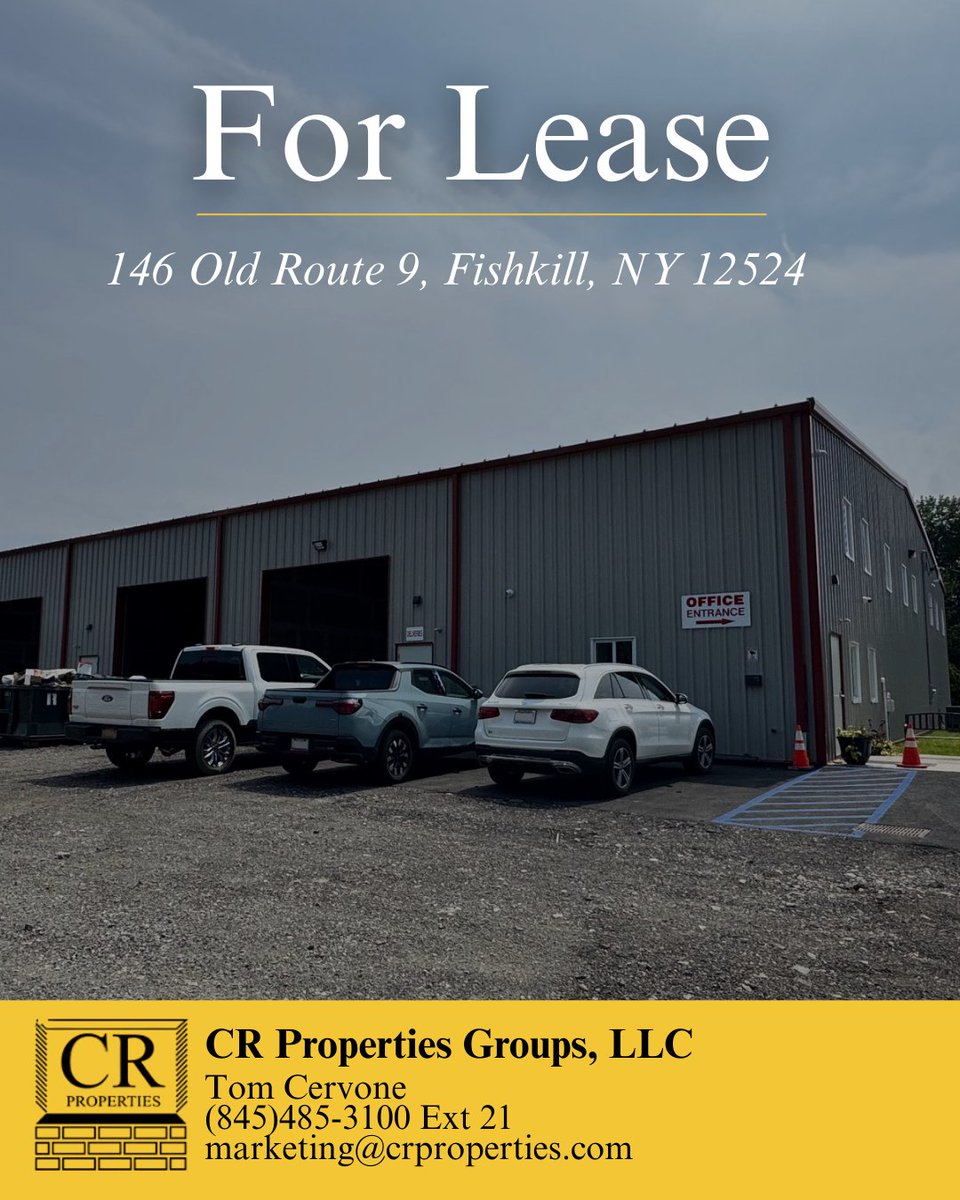 FOR LEASE | 5,000 SF Industrial Space – Fishkill, NY
• 25’ ceilings
• 14’ overhead door
• 6 min to I-84
Prime Hudson Valley location, ideal for warehouse/manufacturing.
📞 CR Properties | crproperties.com
#CRE #HudsonValley