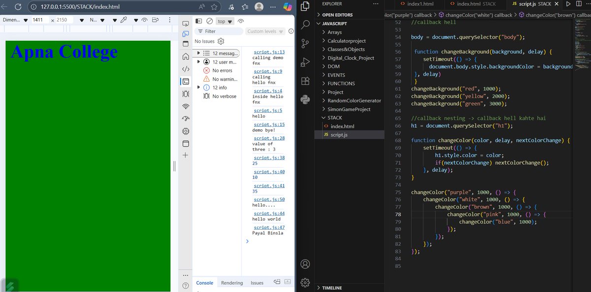 payalbains53359's tweet image. Day 58 of #100DaysofCode 🚀
Today Covered Topic:
- Articulation Point
Web Dev :
🔹 JS Call Stack
🔹 Visualizing the Call Stack
🔹 Breakpoints
🔹 Single Threaded Nature
🔹 Callback Hell etc.
#100DaysofCode #JavaJourney #CodingChallenge
@ApnacollegeX @ShradhaKhapra_