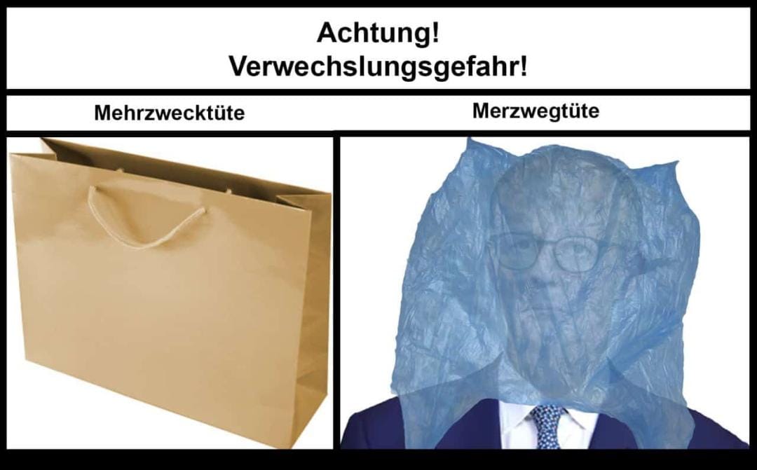 🤭
Der Schöpfer dieses memes hat sich bei der Tütenfarbe bestimmt etwas gedacht. 🤓