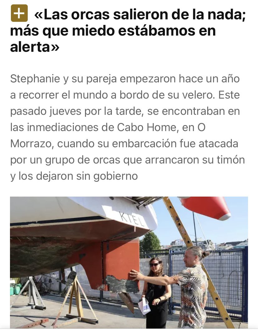 🔴 #FAUNA | «Las orcas salieron de la nada; más que miedo estábamos en alerta». Stephanie y su pareja empezaron hace un año a recorrer el mundo a bordo de su velero. Este pasado jueves por la tarde, se encontraban en las inmediaciones de Cabo Home, en O Morrazo, cuando su