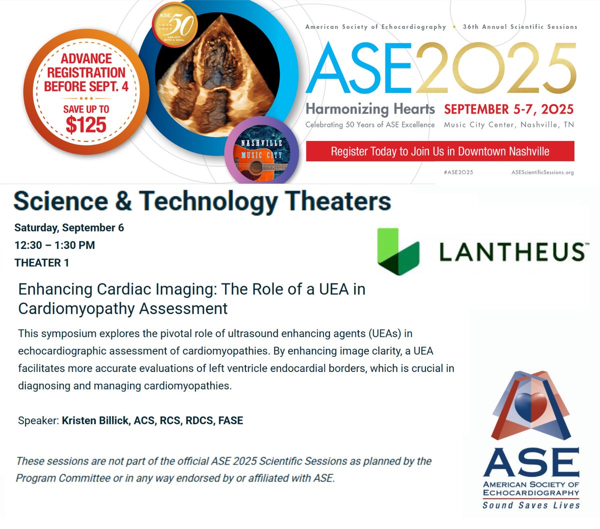 American Society of Echocardiography (@ase360) on Twitter photo Join us for a Science & Technology Theater, presented by <a href="/LantheusNews/">LantheusNews</a>, on Saturday, Sept. 6! #ASE2025
This symposium explores the pivotal role of ultrasound enhancing agents (UEAs) in echocardiographic assessment of cardiomyopathies. Join us for a Science & Technology Theater, presented by <a href="/LantheusNews/">LantheusNews</a>, on Saturday, Sept. 6! #ASE2025
This symposium explores the pivotal role of ultrasound enhancing agents (UEAs) in echocardiographic assessment of cardiomyopathies.