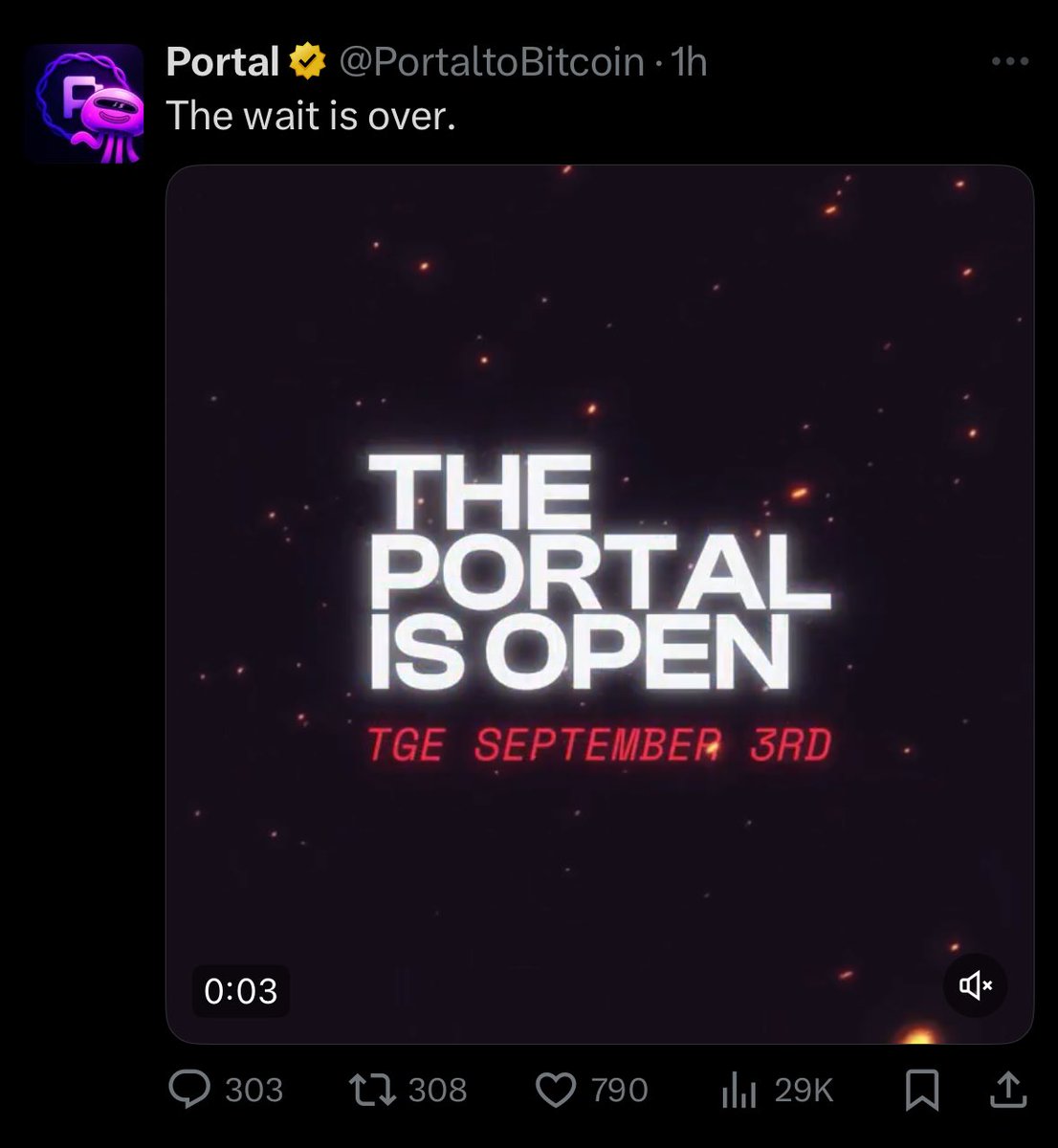 We have a date for Token Generation Event (TGE) for <a href="/PortaltoBitcoin/">Portal</a>, scheduled for September 3rd.

Our Season 2 campaign is now live, offering 60% higher rewards for Yappers. The campaign runs until September 20th.

Join the airdrop season today!