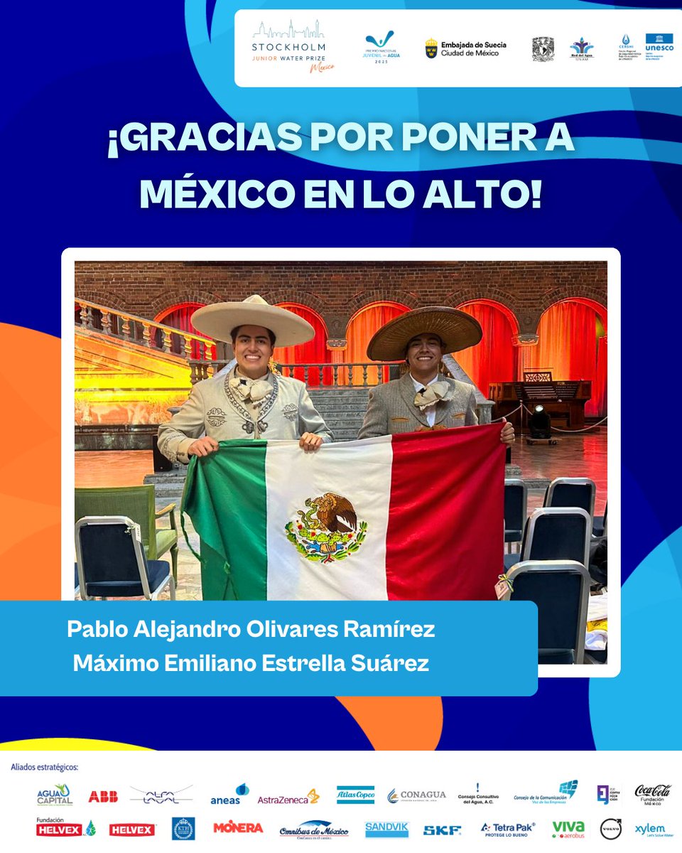 De parte del Comité Organizador y Aliados Estratégicos del #PremioNacionalJuvenildelAgua reconocemos la gran labor de Pablo y Máximo en el Stockholm Junior Water Prize 2025.💧
Que este sea el inicio de un camino lleno de compromiso y entusiasmo para alcanzar la #SeguridadHídrica.