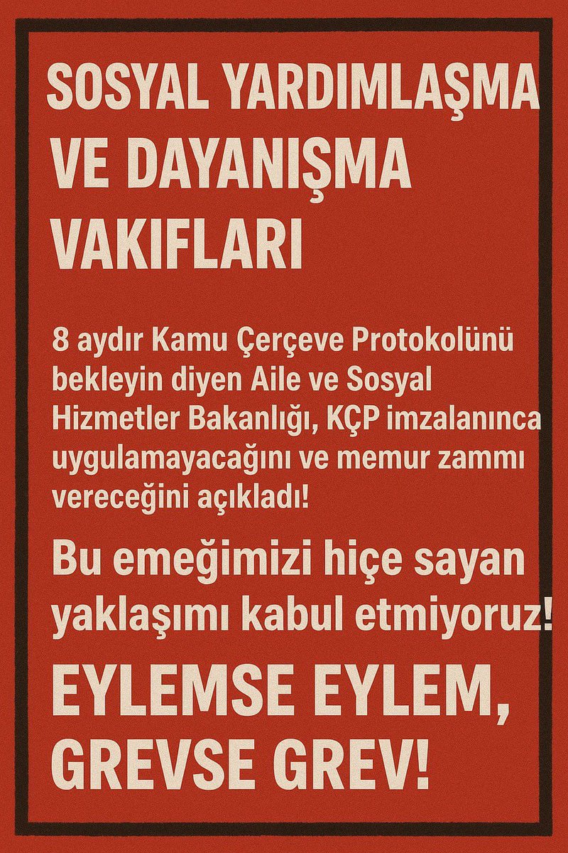 EMEĞİN SESİ (@emeginsesii) on Twitter photo SYDV' LER TÜHİS ÜYESİDİR.
‼️KAMU CERCEVE PROTOKOLU UYGULANMAK ZORUNDADIR‼️
⏩️ #SYDVGreveGidiyor
<a href="/_cevdetyilmaz/">Cevdet Yılmaz</a>
<a href="/tcailesosyal/">T.C. Aile ve Sosyal Hizmetler Bakanlığı</a>
<a href="/MahinurOzdemir/">Mahinur Özdemir Göktaş</a>
<a href="/csgbakanligi/">T.C. Çalışma ve Sosyal Güvenlik Bakanlığı</a>
<a href="/isikhanvedat/">Prof. Dr. Vedat Işıkhan</a>
<a href="/SayimMadak/">Dr. Sevim Sayım Madak 🇹🇷</a>
<a href="/ztarikdaroglu/">Zafer TARIKDAROĞLU</a>
<a href="/LemanYenigunAk/">Leman Yenigun</a>
<a href="/ashb_sygm/">Sosyal Yardımlar Genel Müdürlüğü</a>
<a href="/kahraman_harun/">KAHRAMAN</a> <a href="/msbisci/">MSB İşçisi</a> <a href="/iscigundemi/">İşçi Gündemi</a> <a href="/HBCullu/">TARIM-ORMAN İŞÇİLERİ PLATFORMU</a> SYDV' LER TÜHİS ÜYESİDİR.
‼️KAMU CERCEVE PROTOKOLU UYGULANMAK ZORUNDADIR‼️
⏩️ #SYDVGreveGidiyor
<a href="/_cevdetyilmaz/">Cevdet Yılmaz</a>
<a href="/tcailesosyal/">T.C. Aile ve Sosyal Hizmetler Bakanlığı</a>
<a href="/MahinurOzdemir/">Mahinur Özdemir Göktaş</a>
<a href="/csgbakanligi/">T.C. Çalışma ve Sosyal Güvenlik Bakanlığı</a>
<a href="/isikhanvedat/">Prof. Dr. Vedat Işıkhan</a>
<a href="/SayimMadak/">Dr. Sevim Sayım Madak 🇹🇷</a>
<a href="/ztarikdaroglu/">Zafer TARIKDAROĞLU</a>
<a href="/LemanYenigunAk/">Leman Yenigun</a>
<a href="/ashb_sygm/">Sosyal Yardımlar Genel Müdürlüğü</a>
<a href="/kahraman_harun/">KAHRAMAN</a> <a href="/msbisci/">MSB İşçisi</a> <a href="/iscigundemi/">İşçi Gündemi</a> <a href="/HBCullu/">TARIM-ORMAN İŞÇİLERİ PLATFORMU</a>
