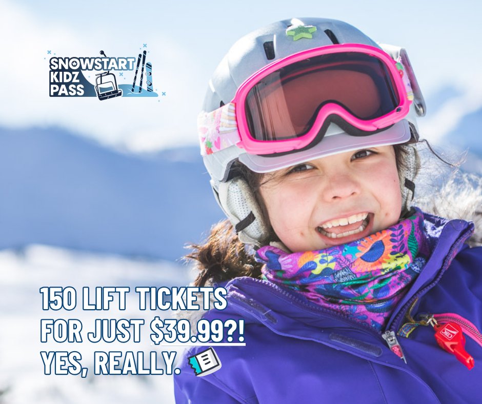CdnSkiCouncil's tweet image. For just $39.99 + tax, kids ages 6–12 score three FREE lift tickets at all participating ski areas across Canada. Get your SnowStart Kidz Pass and let them experience the thrill of skiing and snowboarding this winter! 👉 snowpass.ca
#FamilySnowDays #LearnToSki
