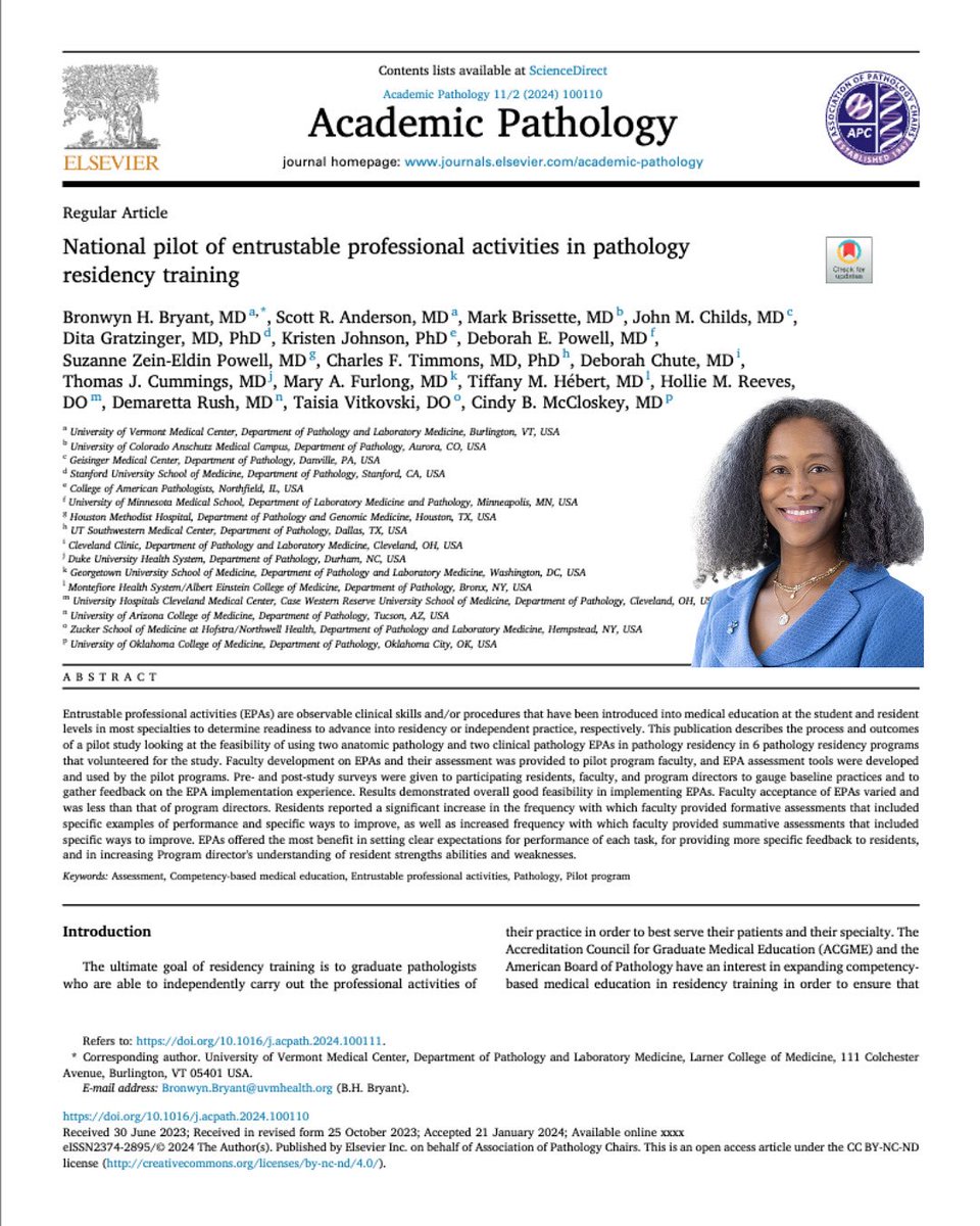 Society of Black Pathology (@sbpathology) on Twitter photo Looking to better assess your learners? Read “National pilot of entrustable professional activities in pathology residency training,” with SBP member Tiffany M. Hérbert, MD, Residency Program Director at <a href="/EinsteinPath/">Einstein Montefiore Pathology</a>
#MedEd #Assessment #entrustableprofessionalactivities Looking to better assess your learners? Read “National pilot of entrustable professional activities in pathology residency training,” with SBP member Tiffany M. Hérbert, MD, Residency Program Director at <a href="/EinsteinPath/">Einstein Montefiore Pathology</a>
#MedEd #Assessment #entrustableprofessionalactivities