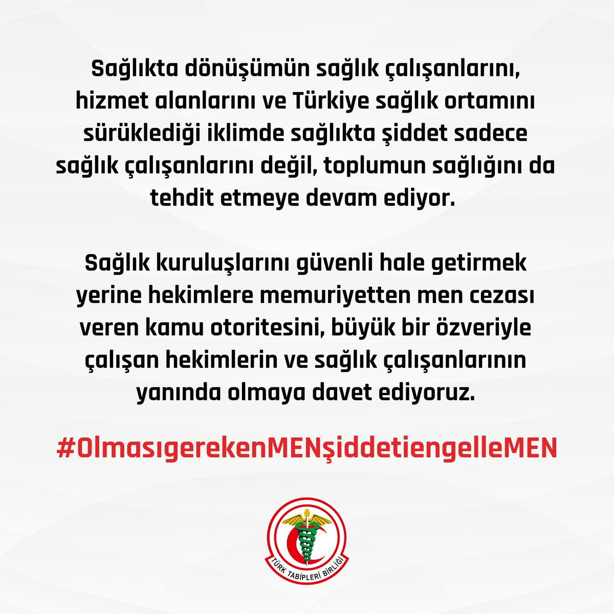 Sağlıkta dönüşümün sağlık çalışanlarını, hizmet alanlarını ve Türkiye sağlık ortamını sürüklediği iklimde sağlıkta şiddet sadece sağlık çalışanlarını değil, toplumun sağlığını da tehdit etmeye devam ediyor.

Sağlık kuruluşlarını güvenli hale getirmek yerine hekimlere memuriyetten