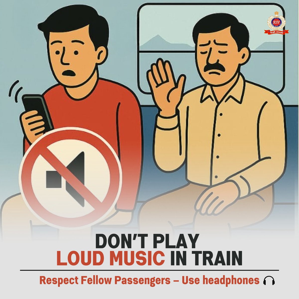 RPF INDIA (@rpf_india) on Twitter photo Please avoid loud music in trains.
Use headphones and let fellow passengers travel in comfort.
#UseHeadphones #BeResponsible <a href="/RailMinIndia/">Ministry of Railways</a> Please avoid loud music in trains.
Use headphones and let fellow passengers travel in comfort.
#UseHeadphones #BeResponsible <a href="/RailMinIndia/">Ministry of Railways</a>