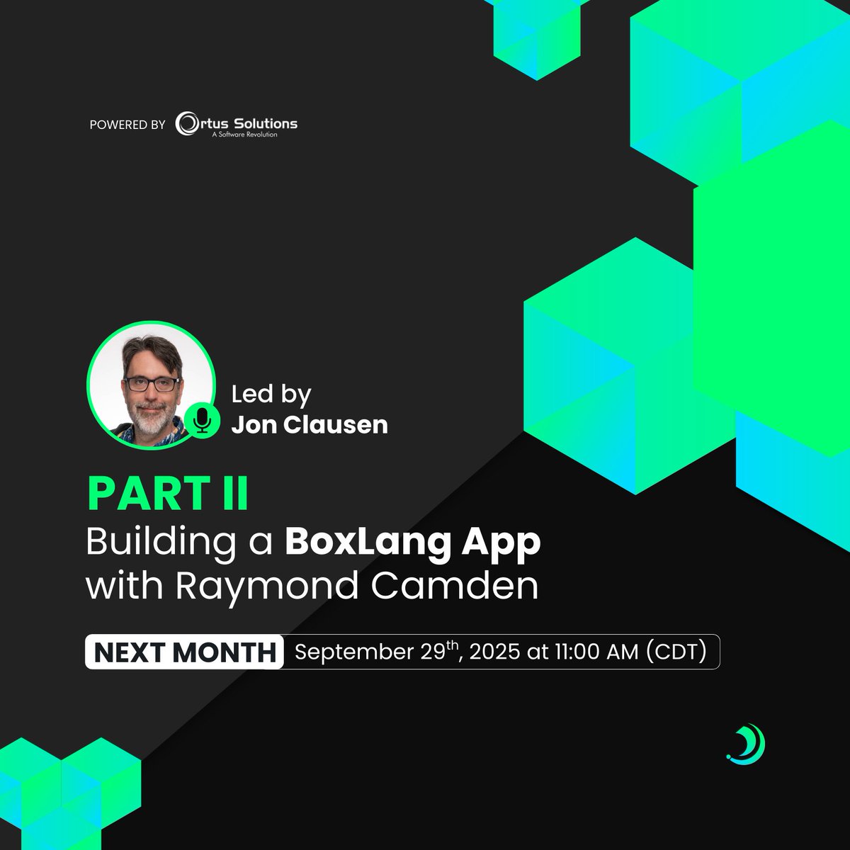 🚀 Build a BoxLang App | Part II
Join <a href="/CoxCamden/">Raymond Camden</a> for Part II of our hands-on BoxLang series! You can continue building the recipe site from Part I, explore advanced BoxLang features, and see live coding in action. 🚀

#Free Webinar — Register now: …ild-BoxLang-App-Part-2.eventbrite.com

🎥