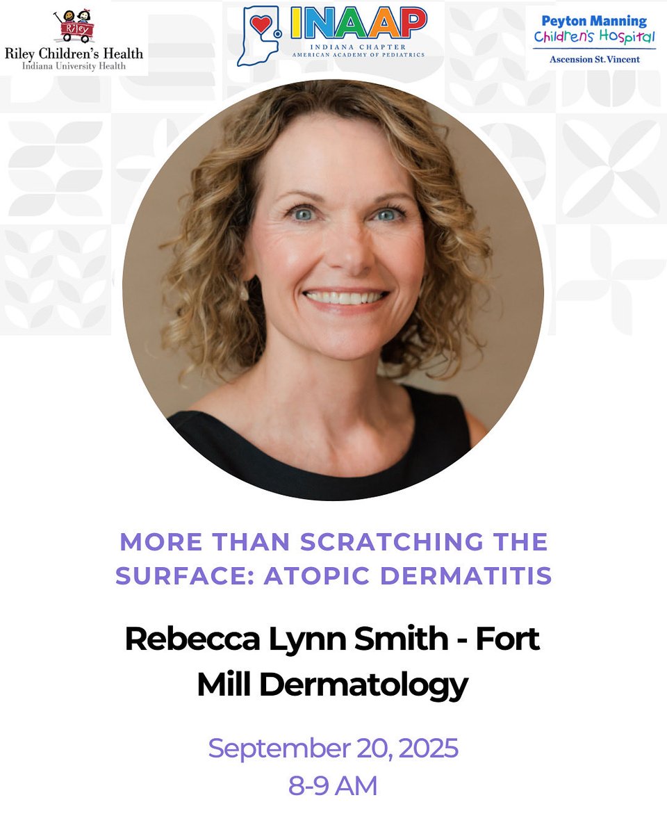 We’re excited to welcome Rebecca Lynn Smith, MD, of Fort Mill Dermatology, to the 2025 Indiana Pediatric Education Conference! 🌟