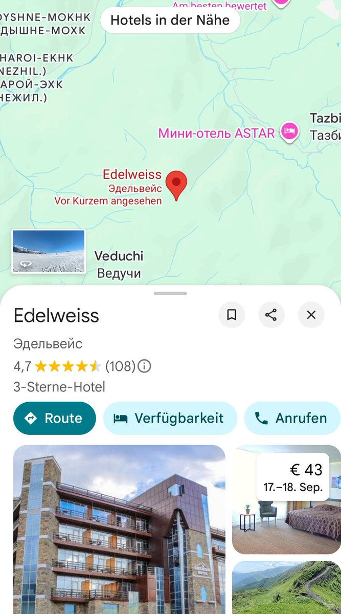 TIL es gibt ein Hotel Edelweiss in Tschetschenien 😶‍🌫️