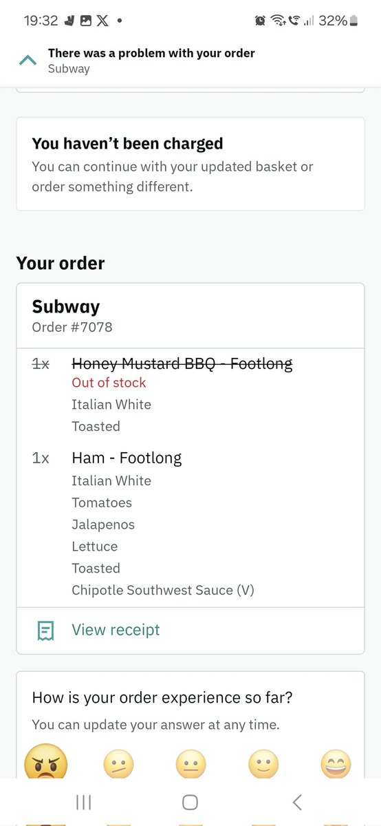 MichelleRodgers's tweet photo. @SUBWAY order number 5 from newquay store cancelled. It's a joke 🤬. I order regularly from here all year round. https://t.co/u0Prk0udu2