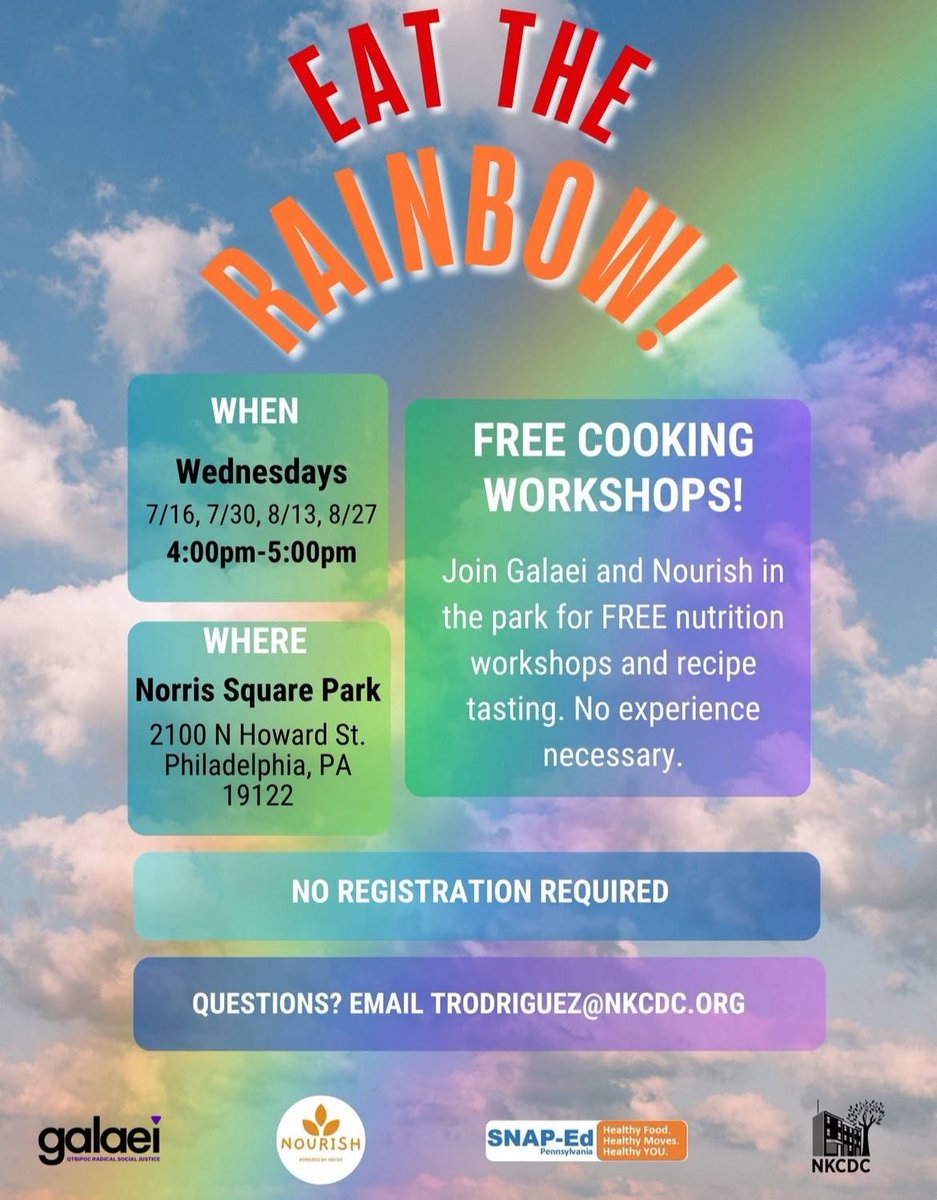 Tomorrow, join us for a final summer park cooking class with @nkcdc and Galaei at Norris Square Park! We will be talking about Food Safety and there will be broiled eggplant salad as well!

Free Lush Products, and other resources will be available!

Open to the public! 4-5PM