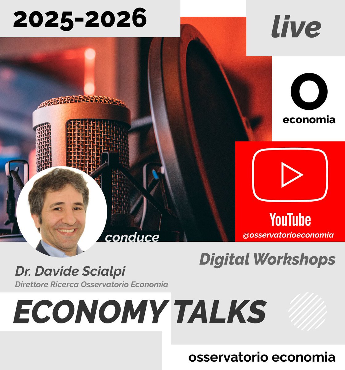 DavideScialpi's tweet image. L&apos;#OsservatorioEconomia lancia gli #EconomyTalks, workshop live sui temi economici, politici e sociali del momento con ospiti speciali e approfondimenti. 

Qui di più: osservatorioeconomia.it/canale-youtube…