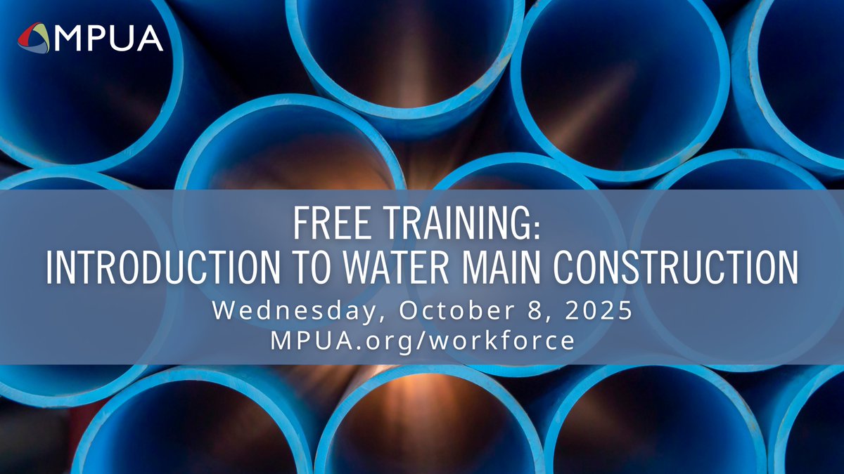Introduction to Water Main Construction training – FREE! 
Wednesday, October 8, 2025

Join us for a comprehensive, hands-on course designed for new utility employees or seasoned staff looking to expand their skills! 

Register by September 24 at 5 p.m.
mpua.org/events/EventDe…