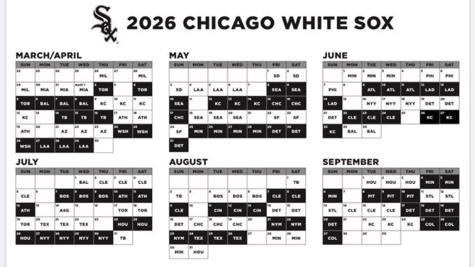 The White Sox 2026 schedule has dropped!

Not sure if Michael A. Taylor will still be Engaged with this franchise, but perhaps he will still be Swift around the bases in Milwaukee to open the season!

We're also in Texas mid-July playing the Rangers 3 hours north of Travis County