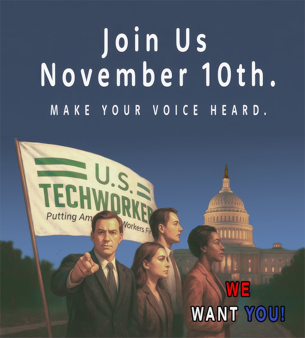 USTechWorkers's tweet image. November 10th U.S Tech Workers are gathering on the Hill to meet with legislators to put attention on the harms caused by H-1B visas. Please join us and register today. If you can’t attend in person, support the event by donating.
instituteforsoundpublicpolicy.org/us-tech-worker…