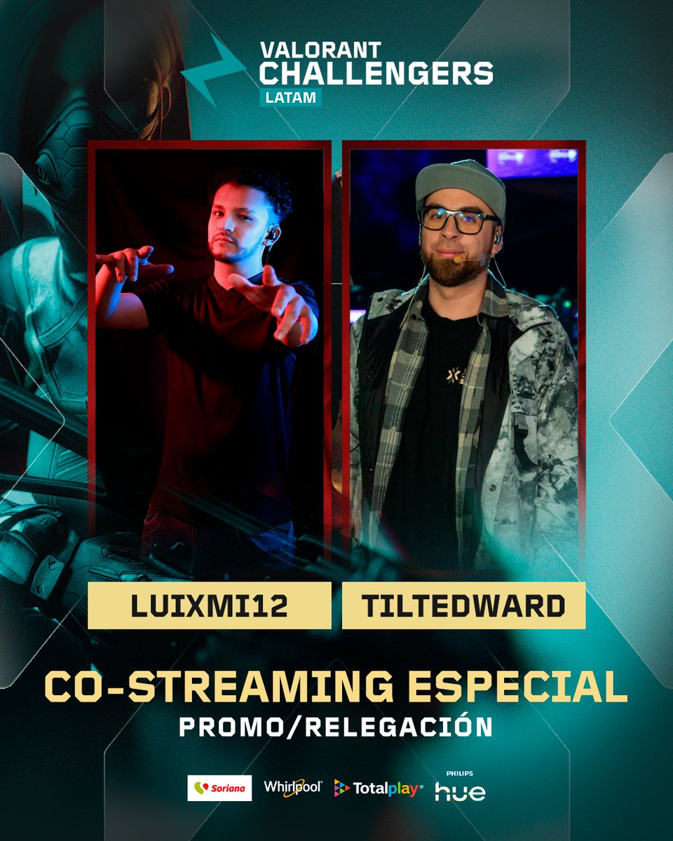 🚨 ¡Prepárate para un co-stream especial! 

🔰 <a href="/luixmi12/">Luixmi12</a> y <a href="/TiltEdward/">TiltEdward</a> te traen el primer día de P/R en #VCLLatam con:

⚔️ <a href="/CabrasVLR/">Las Cabras</a>🆚 <a href="/DGaming_org/">Dolphins gaming</a>
↪️ <a href="/KTANAesports/">KTANA🎋</a> 🆚 #RankersLAN

📺Stream B: twitch.tv/luixmi12

<a href="/WhirlpoolMX/">Whirlpool México</a> | #PhilipsHue | #SorianaGG | <a href="/totalplaymx/">Totalplay</a>