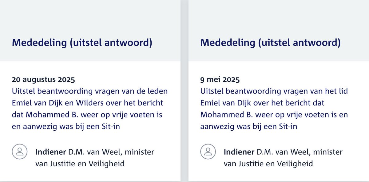 Slappe hap die minister David van Weel. 4 maanden na het stellen van kamervragen heeft hij weer uitstel gevraagd omdat hij de antwoorden nog steeds niet weet.