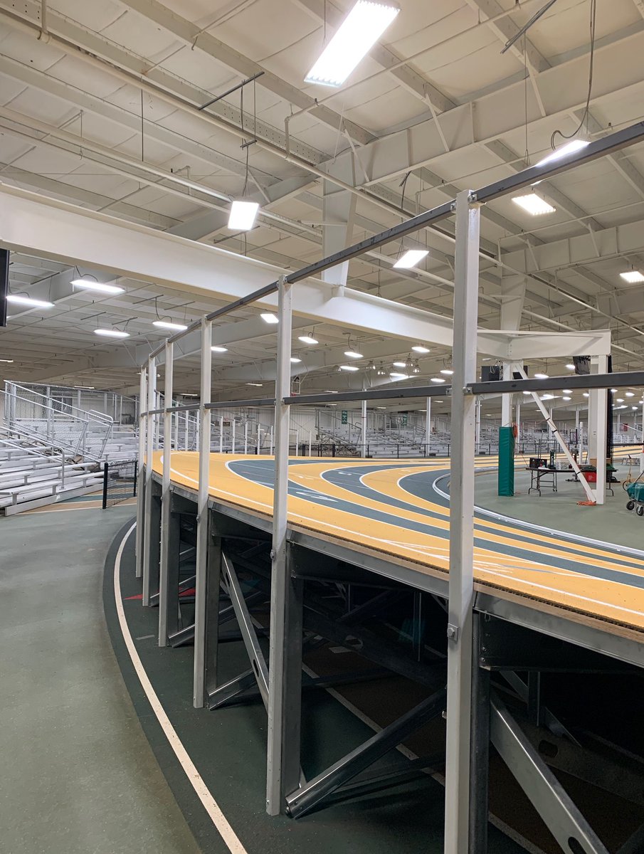 Today they are installing the cross pieces of the railing. Once they are done the rail will be painted white. Also working on finalizing our ADA ramps for accessing the track and infield.