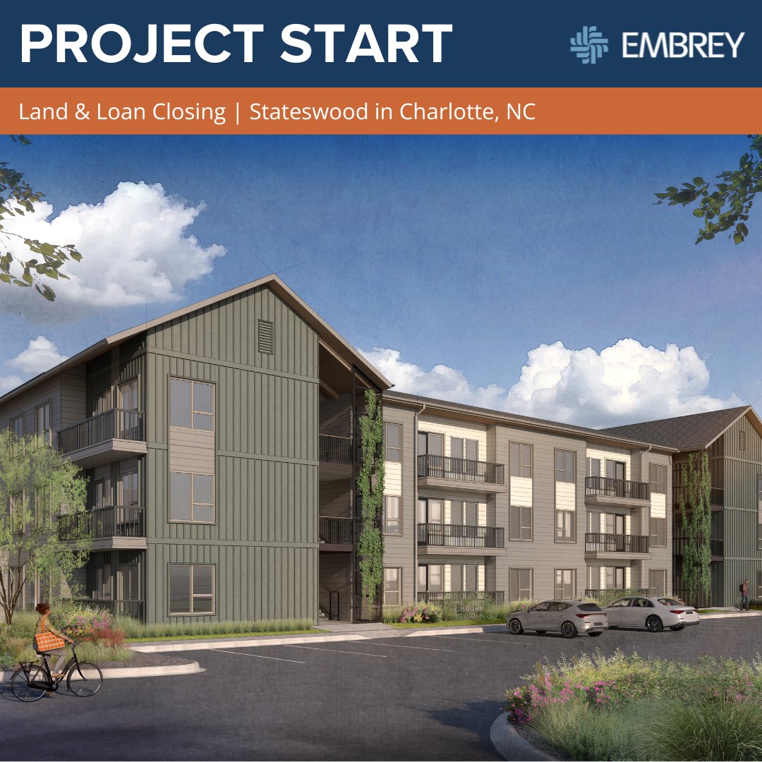 EMBREY has closed on the land and financing for Stateswood, a 300-unit luxury community in Charlotte, NC. Located at I-77 &amp; I-485, the project offers prime access to Uptown &amp; local amenities. First units deliver Q1 2027. 

Lender: <a href="/Trustmark_Bank/">Trustmark</a>.

bit.ly/3VlpxWq