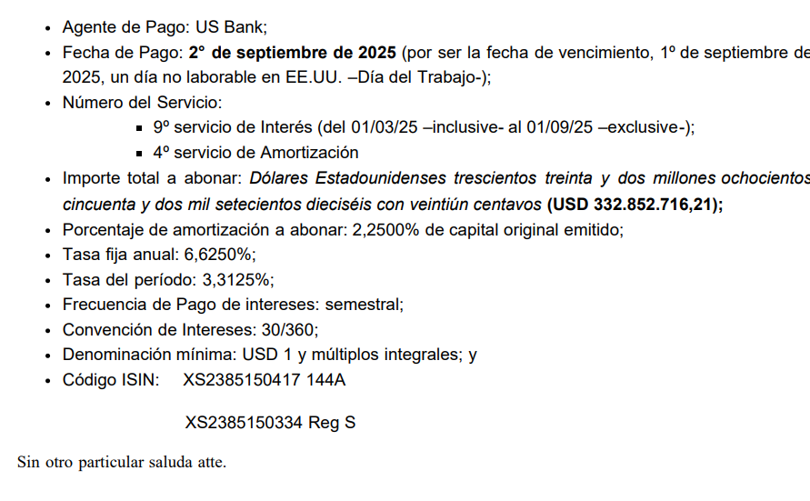 Inverandinas's tweet photo. Provincia de Buenos Aires acaba de anunciar los pagos de sus bonos en dólares Ley NY #BA37D #BB37D y #BC37D
Los mismos se realizarán el día 02/09/25 por ser el 01/09/25 feriado en el mercado americano.
#SePaga https://t.co/7FGrFpRsEj