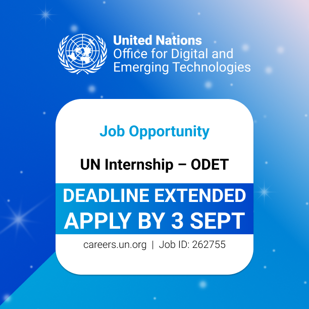 ODET_UN's tweet photo. DEADLINE EXTENDED 🚨 Internship: #UNJob Alert
@ODET_UN is hiring interns in Geneva & needs diverse perspectives to foster #DigitalCooperation.
Tracks:
🔹Research & Technical Content
🔹Stakeholder Engagement & Policy Coordination
Apply by🔗3 Sept 2025: https://t.co/0m7D9UW8LV https://t.co/jGwhTLvdcV