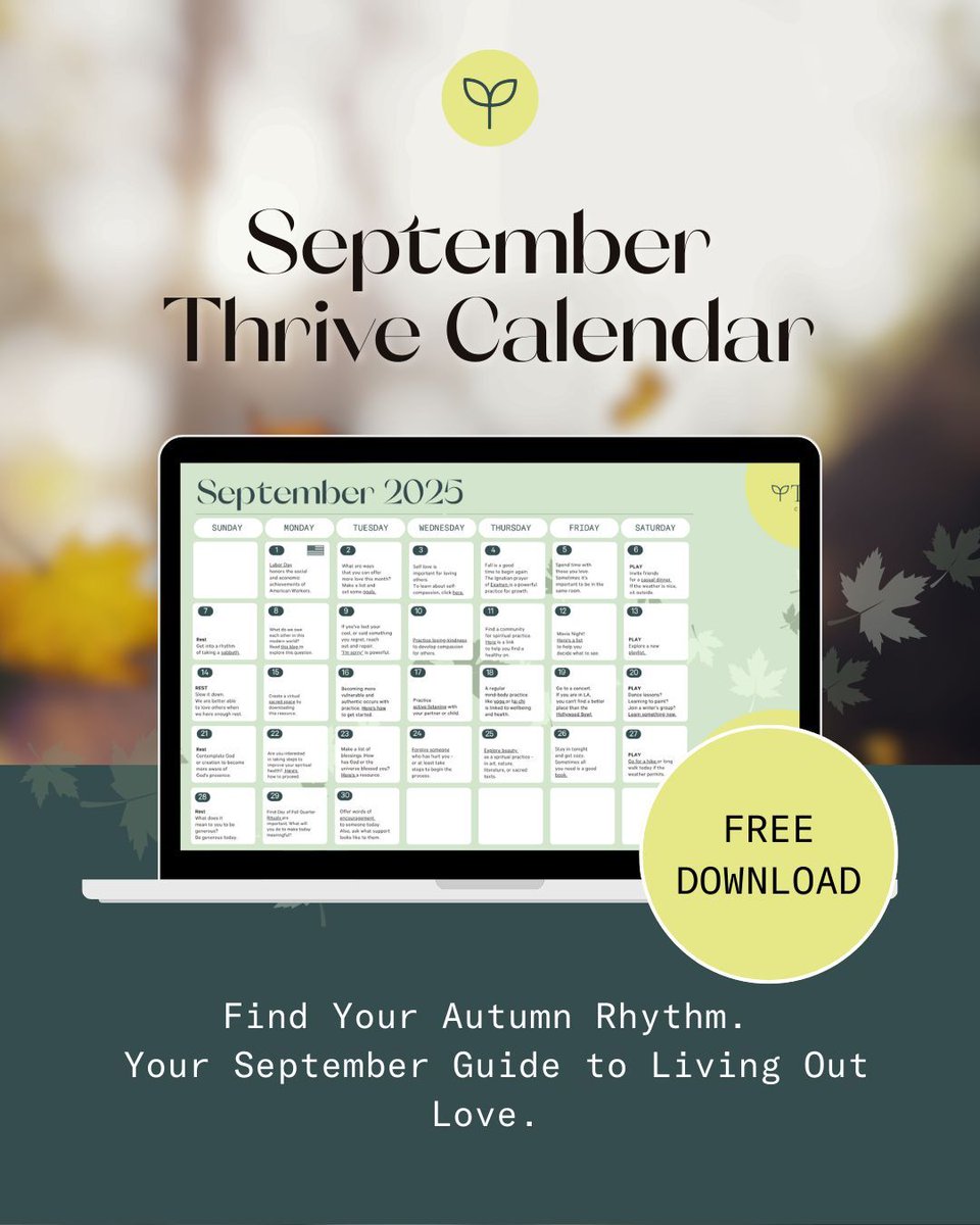 Start your month with our FREE September Thrive Calendar! It's your guide to living out love and intention every single day this month.

Get your free download now! Link in bio.
mailchi.mp/fuller.edu/sm-… 

#September #ThriveCalendar