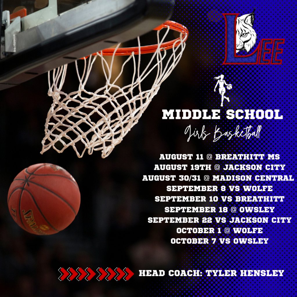 Middle School Basketball season is underway! Our girls have already played a couple away games and are playing at home in just a couple weeks! Save this schedule so you never miss a game!  Boys schedule is coming soon!! 

See you soon!