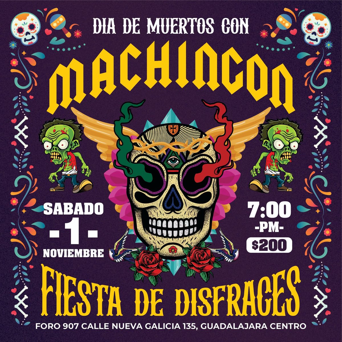 VUELVE LA TRADICIONAL FIESTA DE DISFRACES DEL MACHINGON  E INVITADOS! 🧛🧙‍♀️🦹‍♂️🦸‍♀️
Ven a celebrar el dia de muertos 💀 
y el Halloween 🧟‍♂️

⚠️ Habrá premios para los mejores disfraces 😈
💥Todas las edades
🗓Sábado 1ro de Noviembre 🔥
📍Foro 907 Novecientosiete 
💲 200 pesos