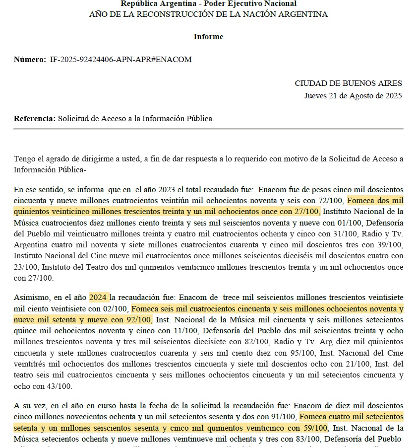 posteario's tweet image. 🚨 El gobierno reconoce que retiene casi $13.000 millones que por ley corresponden a medios comunitarios. Son fondos del FOMECA, destinados a comunicación comunitaria, originaria y de frontera (+)