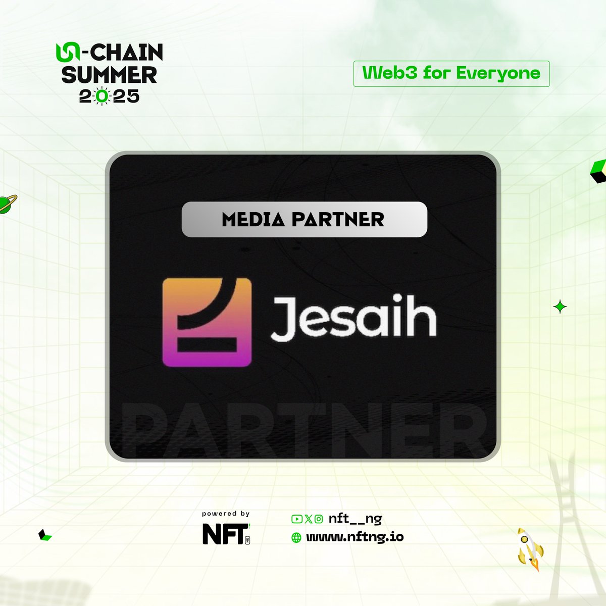 NFT__NG's tweet image. We’re excited to welcome @jesaih_io as an official Media Partner for Unchain Summer 2025.
Together, we’re making sure Web3 for Everyone isn’t just a theme but a reality.
#UnchainSummer25 #Web3ForEveryone