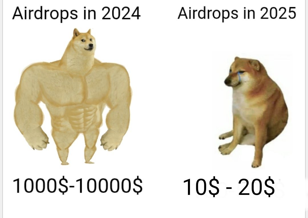🪂 Airdrop 2024 vs Airdrop 2025 🥲

I'm super bullish 🚀 on $OFC
We hope $OFC will save us 

Let’s see what happens
( hopeum 🙂)