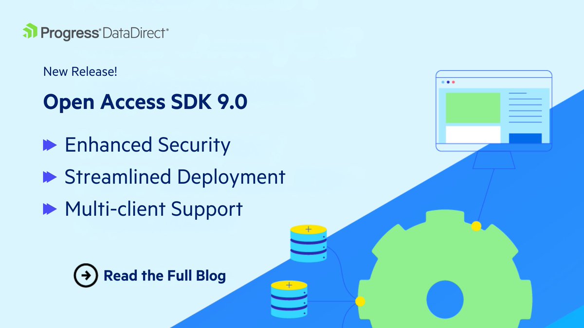 _DataDirect's tweet image. OpenAccess SDK 9.0 Released!
Enhanced security and easier deployment for seamless data connectivity.
Connect to any source with confidence.
Read more: prgress.co/3JfZNbf
#DataDirect #OpenAccess #ProgressDataDirect #SecuredDataConnectivity