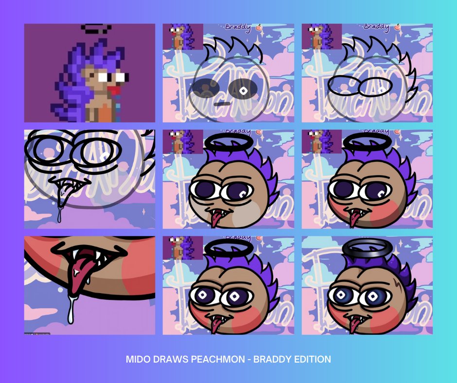 Peachmon🍑- Launching on <a href="/monad_xyz/">Monad</a> 

Live drawing &amp; Games       
        
1/1 Custom PFPs 

<a href="/Mido_269/">Midodo💜m⨀nad</a> Draws Peachmon for <a href="/BraddyMskillder/">Braddy(Mskillder)</a>