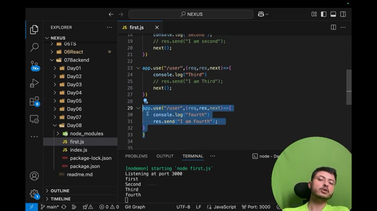 Samir_kumar19's tweet image. Day 24 of #30DaysCodeChallenge
1️⃣ Covered a 2hr lecture on Middleware in Express ⚡
2️⃣ Continued working on my project 🚀
⚡ Productivity: Medium
#ExpressJS #BackendDevelopment #100DaysOfCode #CodingJourney