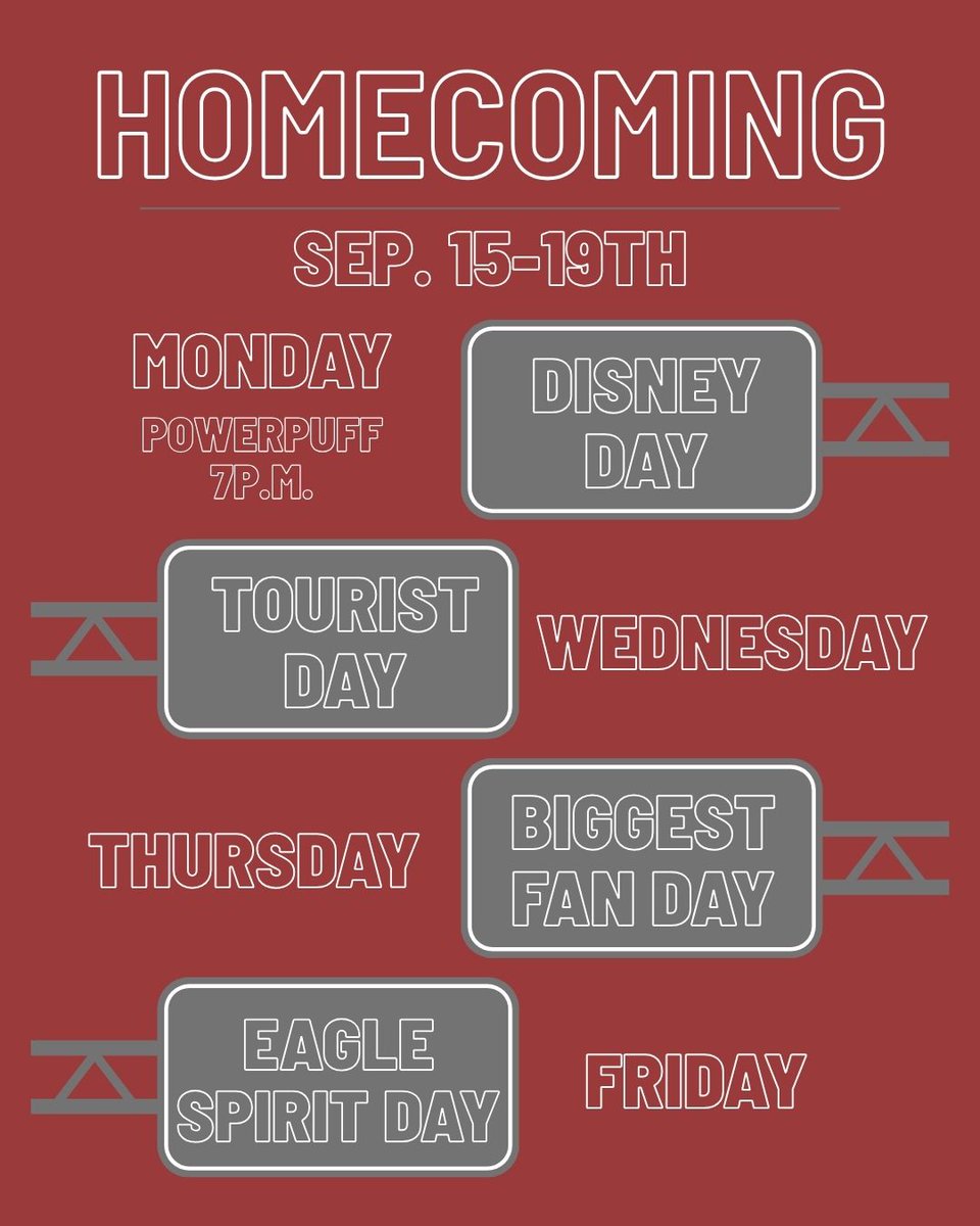 Homecoming week is September 15-19!  Our theme is "Life is a Highway: Send the Bulldogs Packing."