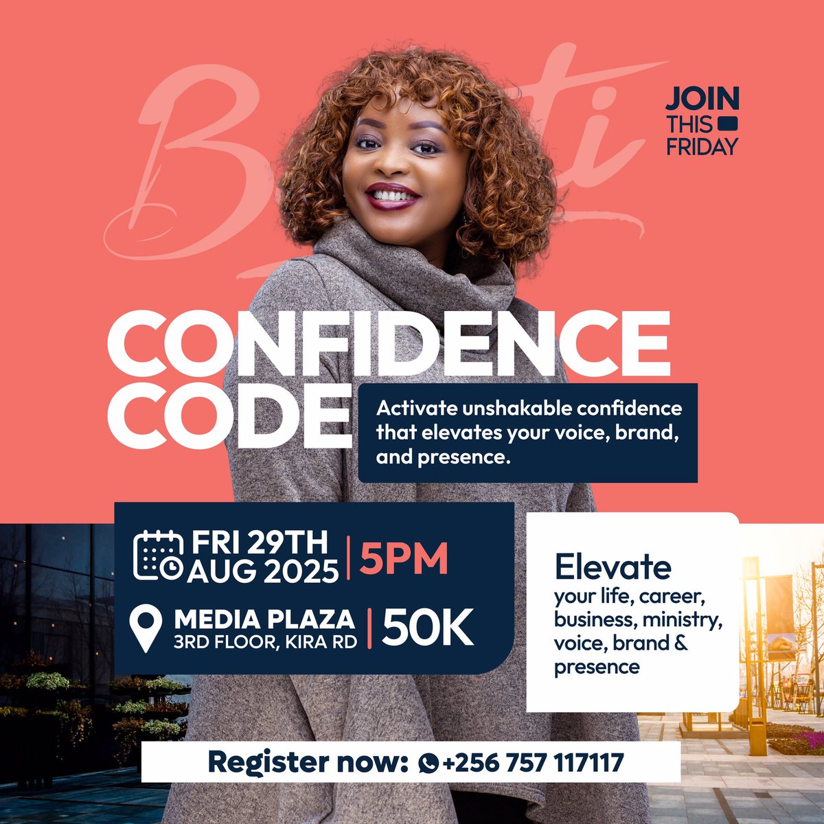 Learn Proven strategies to overcome self-doubt, build unshakable self-esteem, and make a Bigger Impact!

Only 50k UGX - an investment in Your growth! 

#Confidence #Empowerment #Growth #UnlockPotential
#TheBahatiShow
<a href="/BennyStrikar/">#UncleBen</a> 
<a href="/spirittvug/">SPIRIT TV</a> 
<a href="/JoabPro_/">Joab Pro</a> <a href="/MollyB90048388/">MollyNalunga</a>