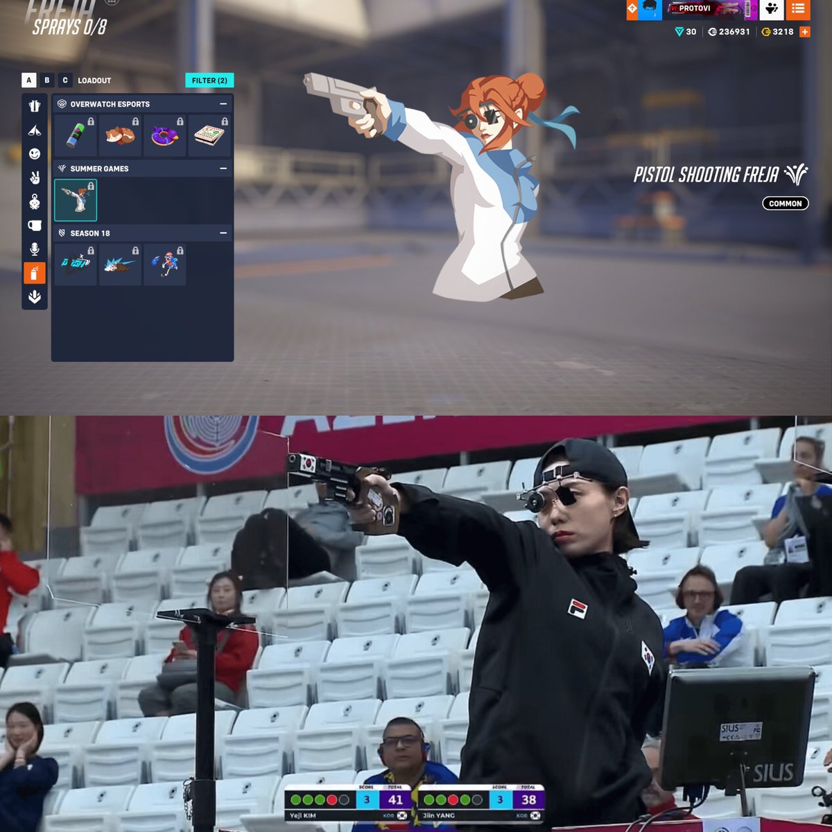 Freja’s new Summer Games spray is a pretty neat reference to 2024 Summer Olympics Shooting particularly that meme with Kim Ye-ji!