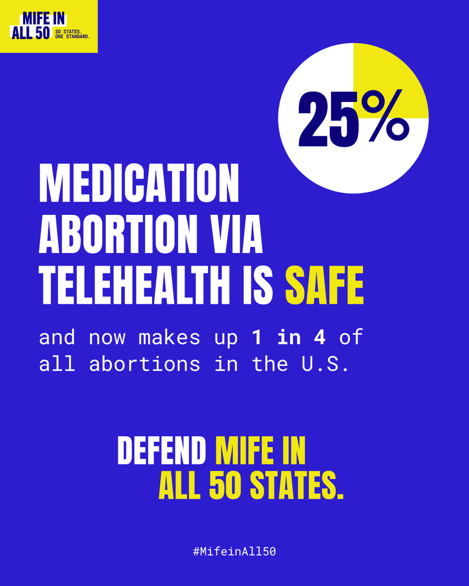 Trust the science: medication abortion has been FDA‑approved with 25 years of proven safety and effectiveness—and now makes up 1 in 4 of all U.S. abortions. We must defend #MifeInAll50 so that everyone can get the care they need.

Take action at mifeinall50.org
