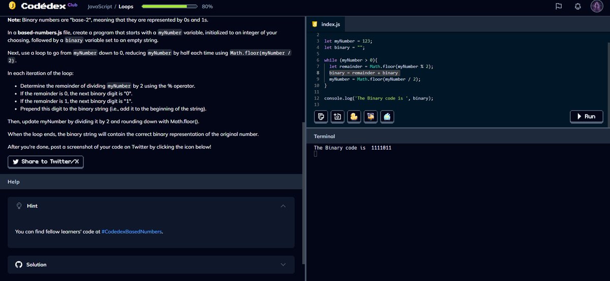 PrateekShuklaP's tweet image. Based Numbers 🔢 #CodedexBasedNumbers @codedex_io. It was a challenging experience, which pushed me, and I learned a lot.
