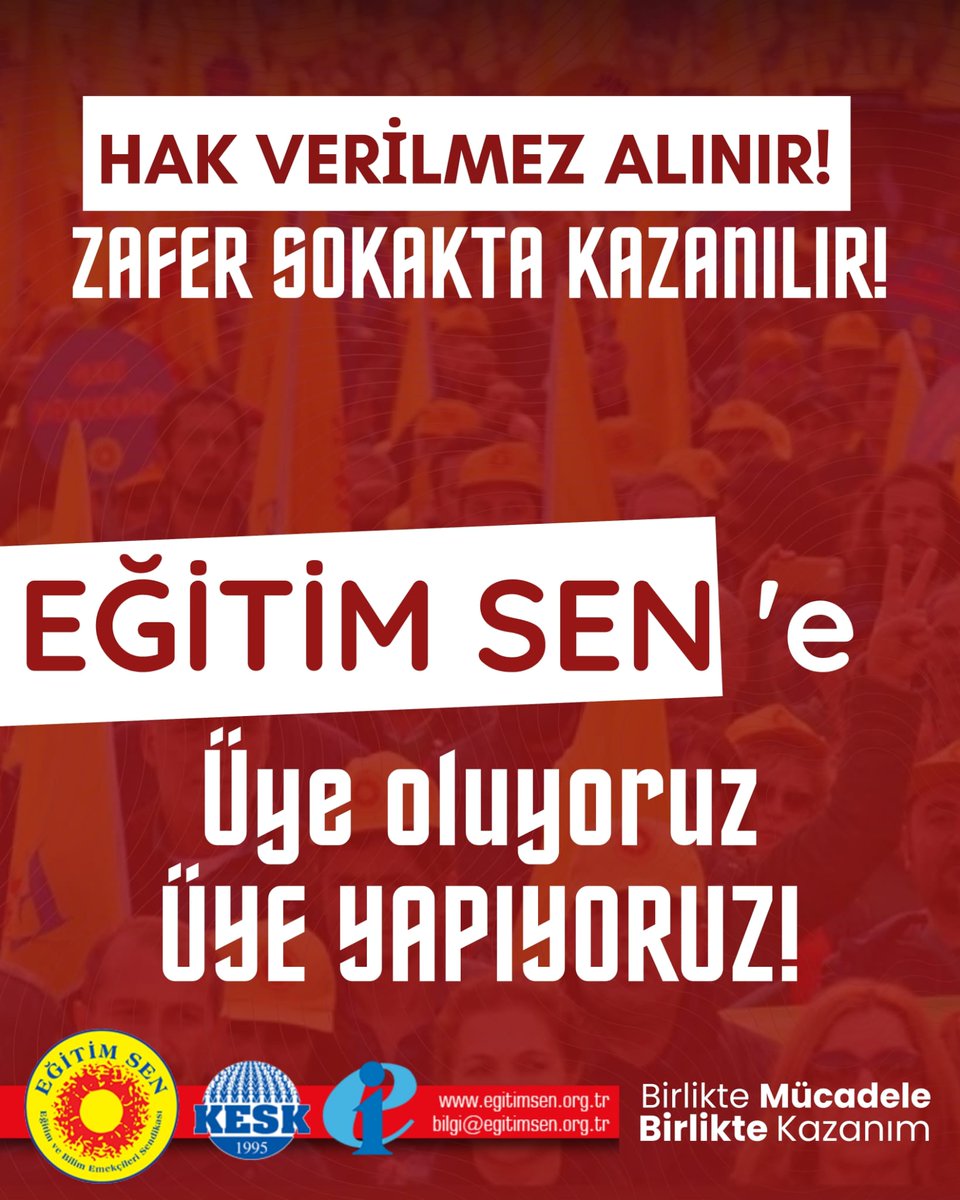 🔴Hak verilmez alınır, zafer sokakta kazanılır! 
Direnerek kazanmak için Eğitim Sen'e üye oluyoruz, üye yapıyoruz!
Sefalete teslim olmayacağız!  
Birleşe birleşe kazanacağız!
#EğitimSen ön üyeliği için 👇onuyelik.egitimsen.org.tr/view.php?id=11…