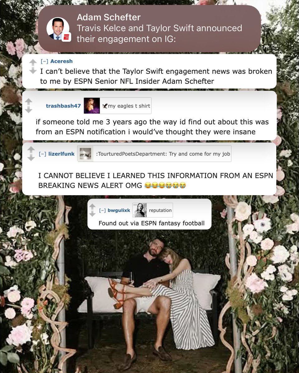 The Taylor Swift subreddit was SHOCKED <a href="/AdamSchefter/">Adam Schefter</a> broke the news to them 😂