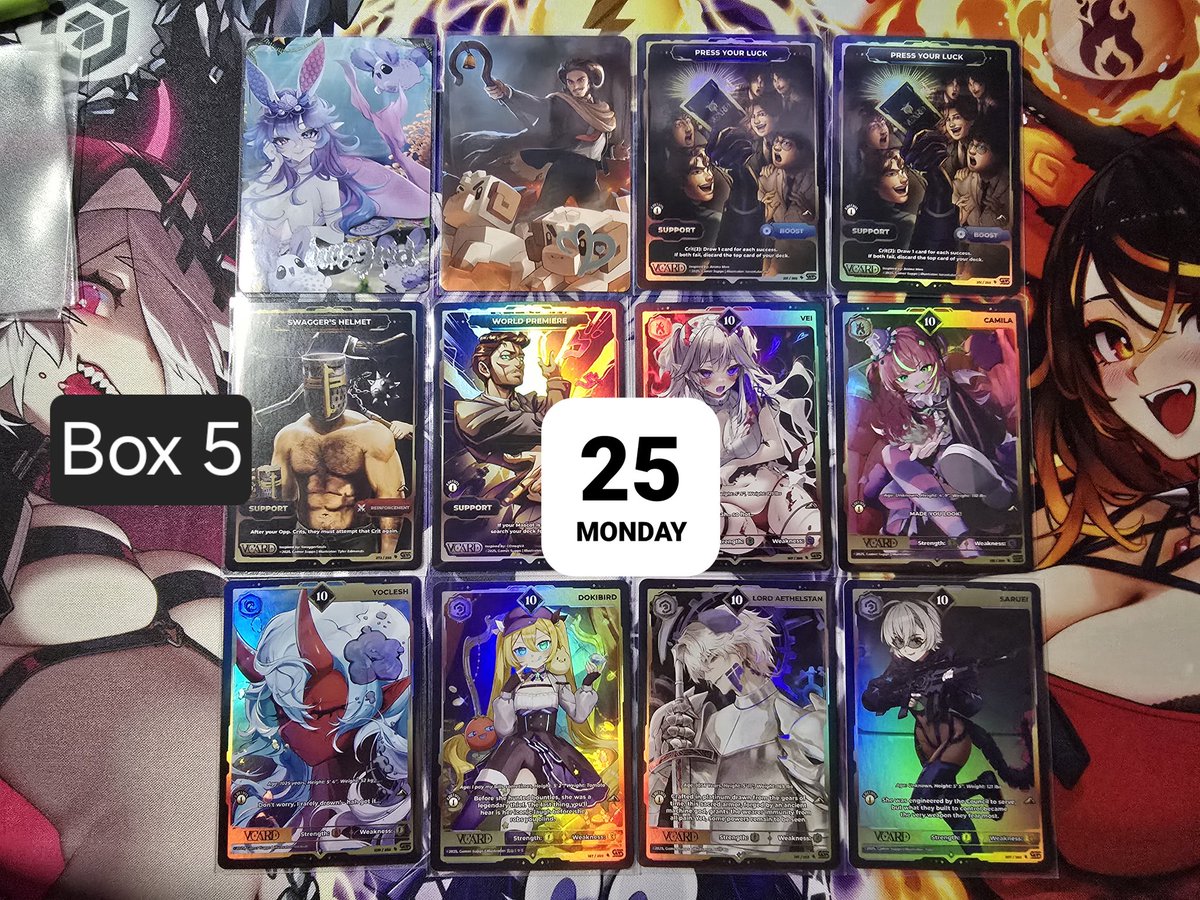 Dvs_NttVT's tweet image. Yesterday&apos;s best box of the case was box 5! 6 PL10s and 4 SR for a total of 10 hits! 🎉 #VCardTCG  @VCardTCG