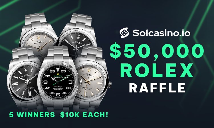TG3 (@0xtg3) on Twitter photo Feeling lucky?
1 RT = 1 <a href="/Solcasinoio/">Solcasino.io</a> Rolex raffle ticket ποΈ
If one of the tickets hit, Iβll give the Rolex to someone in the comments π Feeling lucky?
1 RT = 1 <a href="/Solcasinoio/">Solcasino.io</a> Rolex raffle ticket ποΈ
If one of the tickets hit, Iβll give the Rolex to someone in the comments π