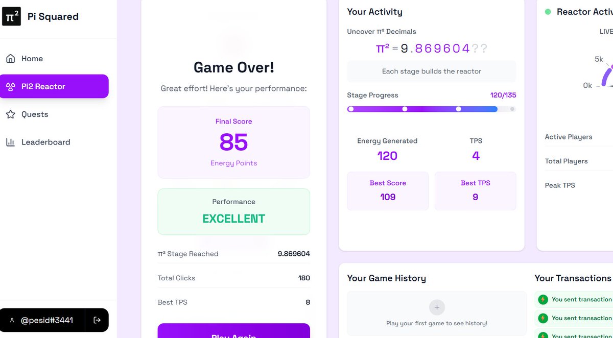 pesid2472's tweet image. My best Reactor Game score on @pisquared 

#pi_squared