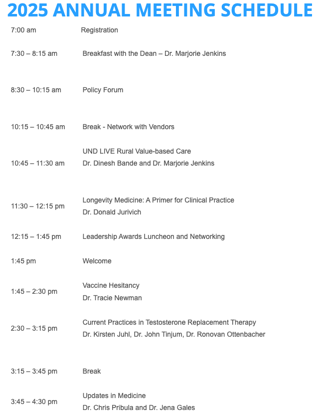 The NDMA Annual Meeting coming up on October 2nd-3rd at the Delta Hotel in Fargo, ND!
More information and registration located at the link below.
ndmed.org/about-ndma/eve…

See our schedule of events on Friday, October 3rd for some exciting sessions and discussion in store!
